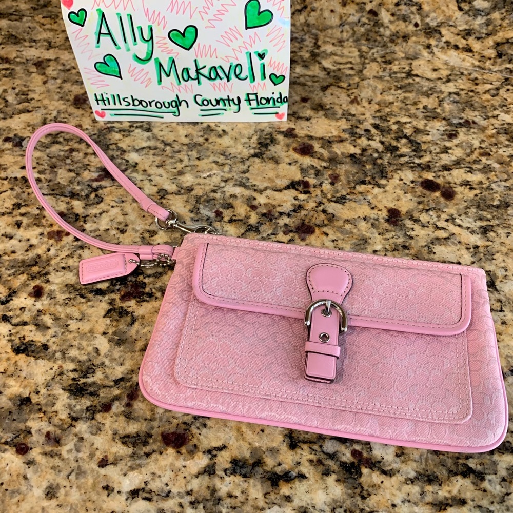 Coach Pink Jacquard Wristlet